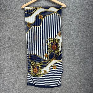 Oriflame Scarf Women Blue Striped Silk Rectangle Multifunctional Casual